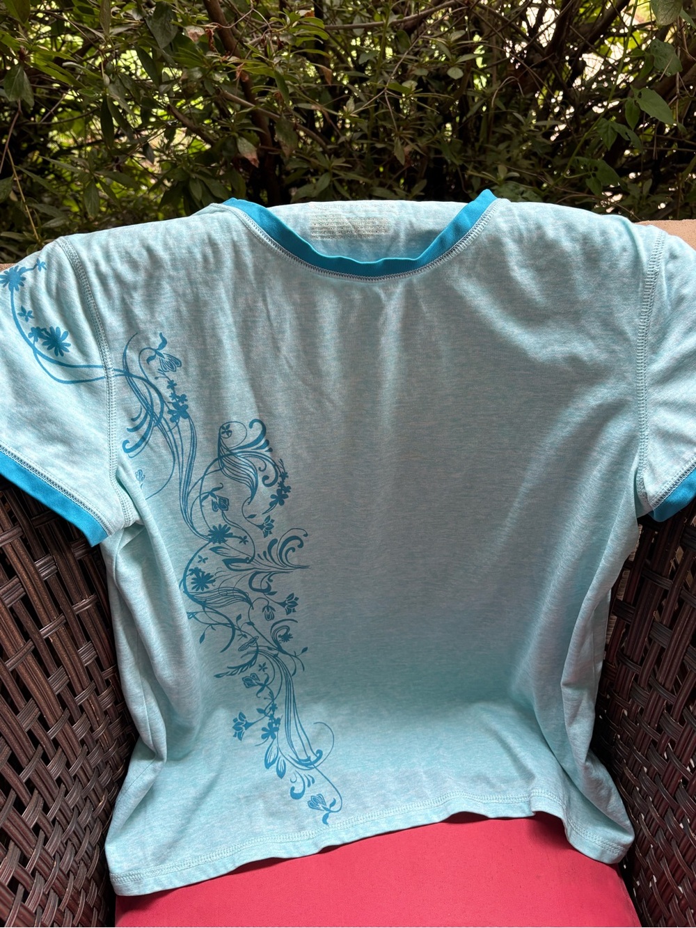 Light Blue Floral-Print Women’s Athletic Crew Neck Shirt